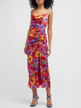 Milly LILLIANA FLORAL Cowl Neck Satin Midi Dress Size 8